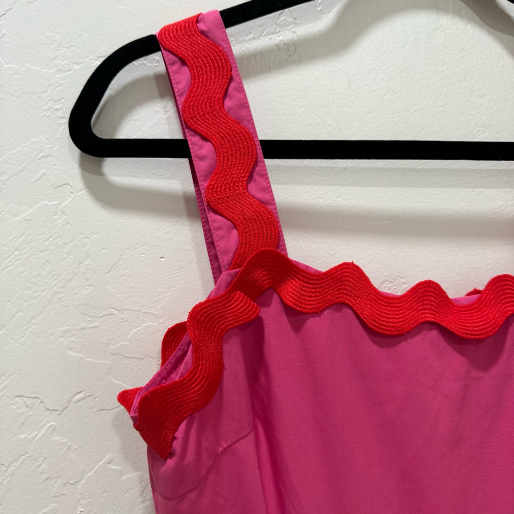 Nwt One Loved Babe Scallop Ric Rac Trim A Line Midi Dress Pink Red Small — image 5 of 8